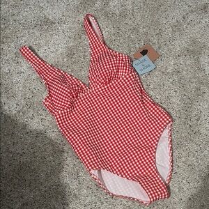 Shade & Shore Red Checkered Swimsuit